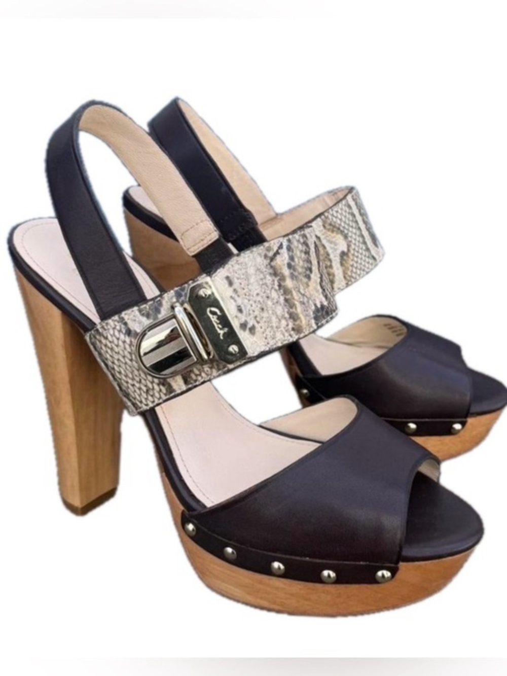 Coach Platform Sandals with Snakeskin Accent